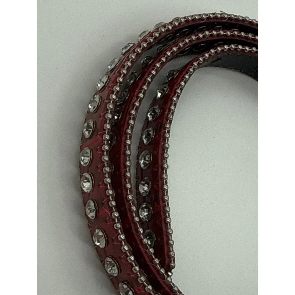 Red Snakeskin Rhinestone Western Belt Genuine Leather Silver Studded Y2K M/L